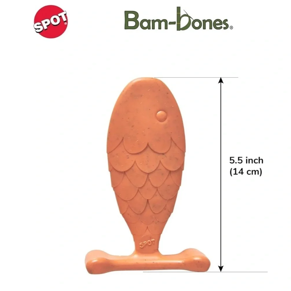 SPOT Bam-Bones Fish Chew Toy for Dogs - Durable, Salmon-Flavored-NWT